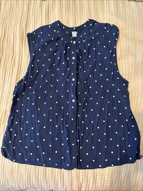 Old Navy Navy Blue Polka Dot Sleeveless Button-Front Blouse